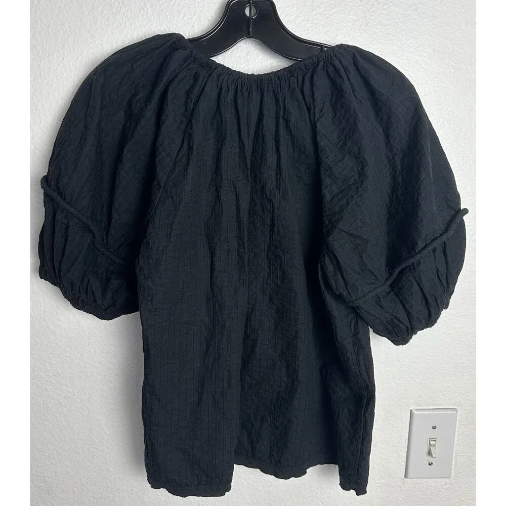 Ulla Johnson Laurenza Blouse Top Solid Pintuck Black Cotton Resort 2